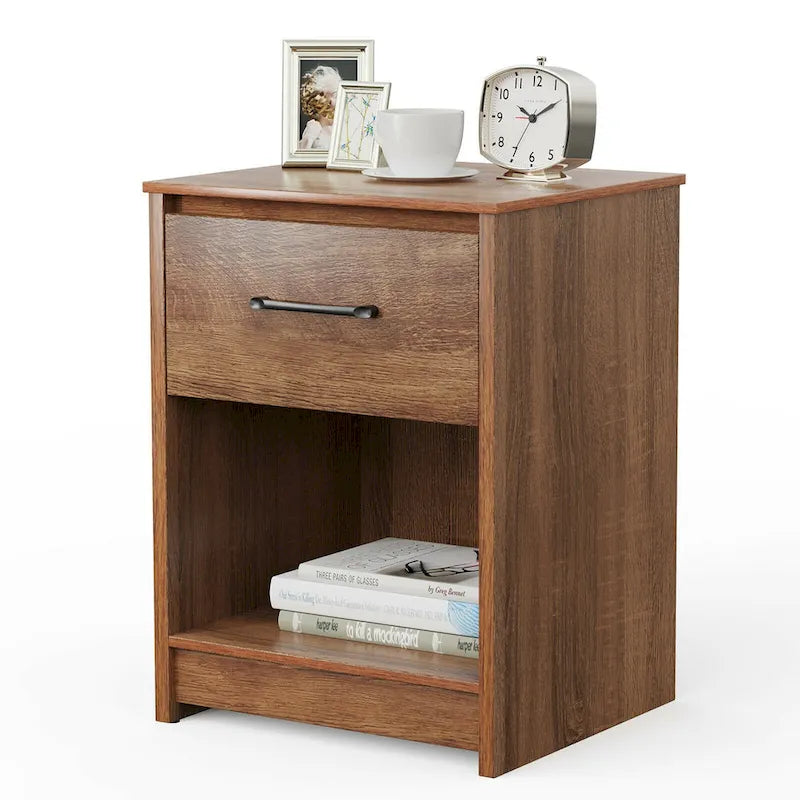 Table de chevet Gymax avec tiroir et étagère de rangement, table d'appoint en bois