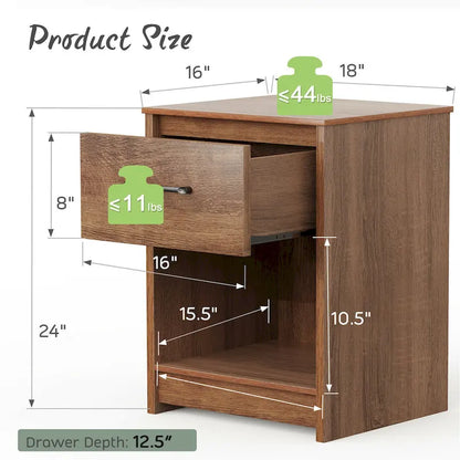 Table de chevet Gymax avec tiroir et étagère de rangement, table d'appoint en bois
