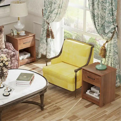 Table de chevet Gymax avec tiroir et étagère de rangement, table d'appoint en bois