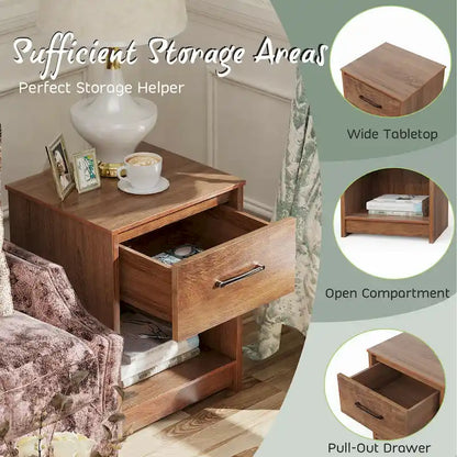 Table de chevet Gymax avec tiroir et étagère de rangement, table d'appoint en bois