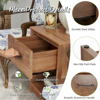 Table de chevet Gymax avec tiroir et étagère de rangement, table d'appoint en bois