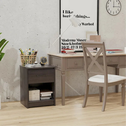 Table de chevet Gymax avec tiroir et étagère de rangement, table d'appoint en bois