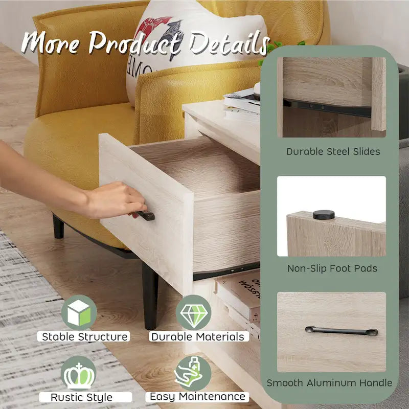 Table de chevet Gymax avec tiroir et étagère de rangement, table d'appoint en bois