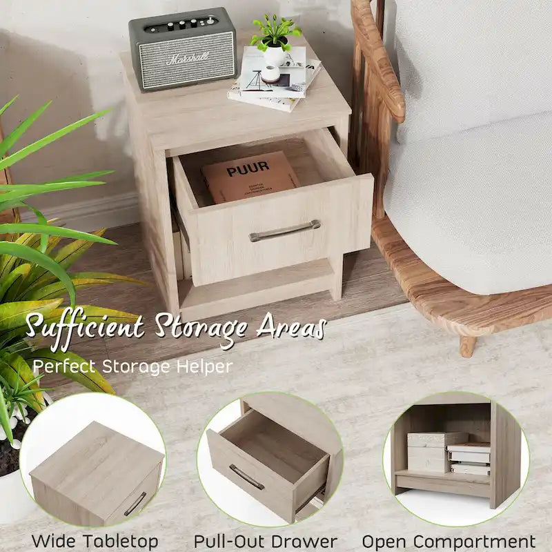 Table de chevet Gymax avec tiroir et étagère de rangement, table d'appoint en bois