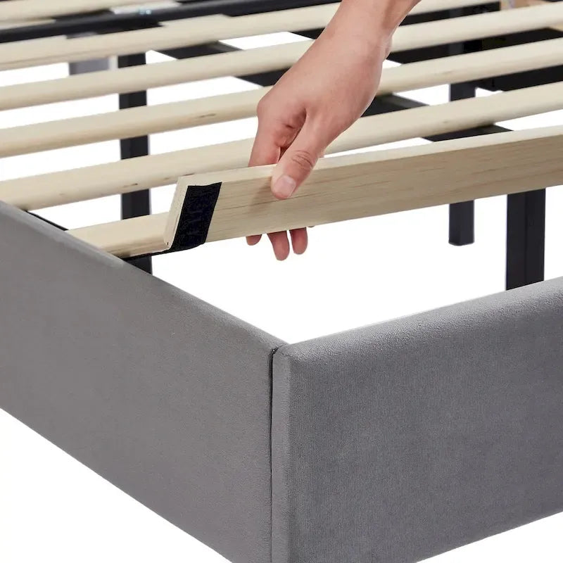 VECELO, Cadre de lit plateforme rembourré avec tête de lit cloutée, tailles Twin, Full et Queen - Gris
