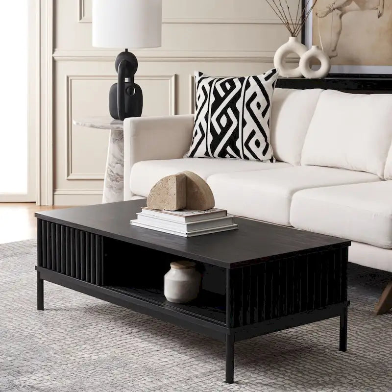 Table basse de rangement 2 portes SAFAVIEH Tamayo - 111 cm L x 55 cm P x 39 cm H - 44 cm L x 21 cm P x 15 cm H