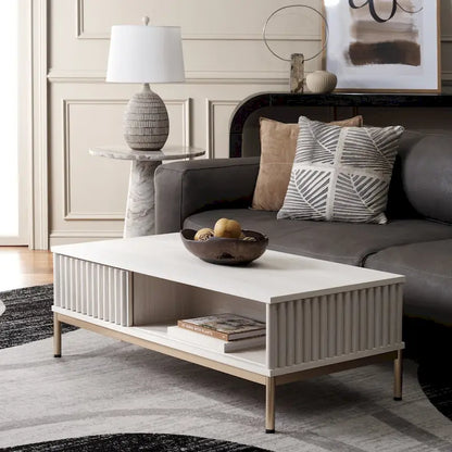 Table basse de rangement 2 portes SAFAVIEH Tamayo - 111 cm L x 55 cm P x 39 cm H - 44 cm L x 21 cm P x 15 cm H