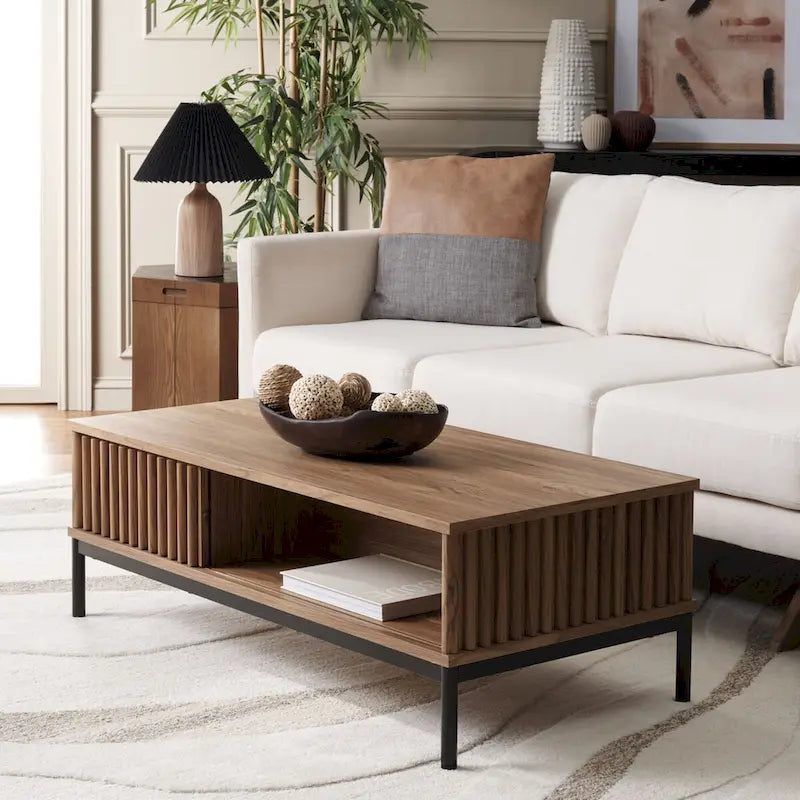 Table basse de rangement 2 portes SAFAVIEH Tamayo - 111 cm L x 55 cm P x 39 cm H - 44 cm L x 21 cm P x 15 cm H
