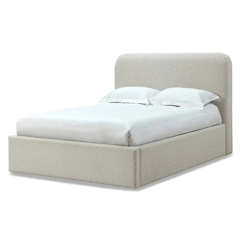 Lit plateforme capitonné blanc cassé en tissu ricotta bouclé