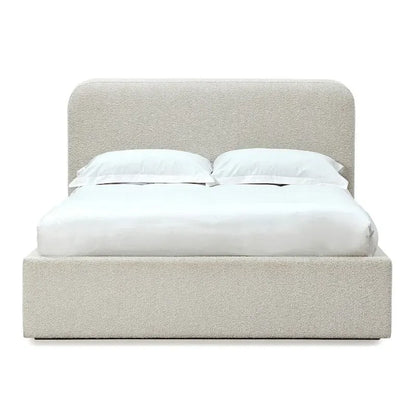 Lit plateforme capitonné blanc cassé en tissu ricotta bouclé