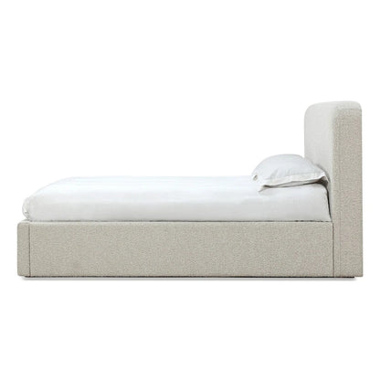 Lit plateforme capitonné blanc cassé en tissu ricotta bouclé