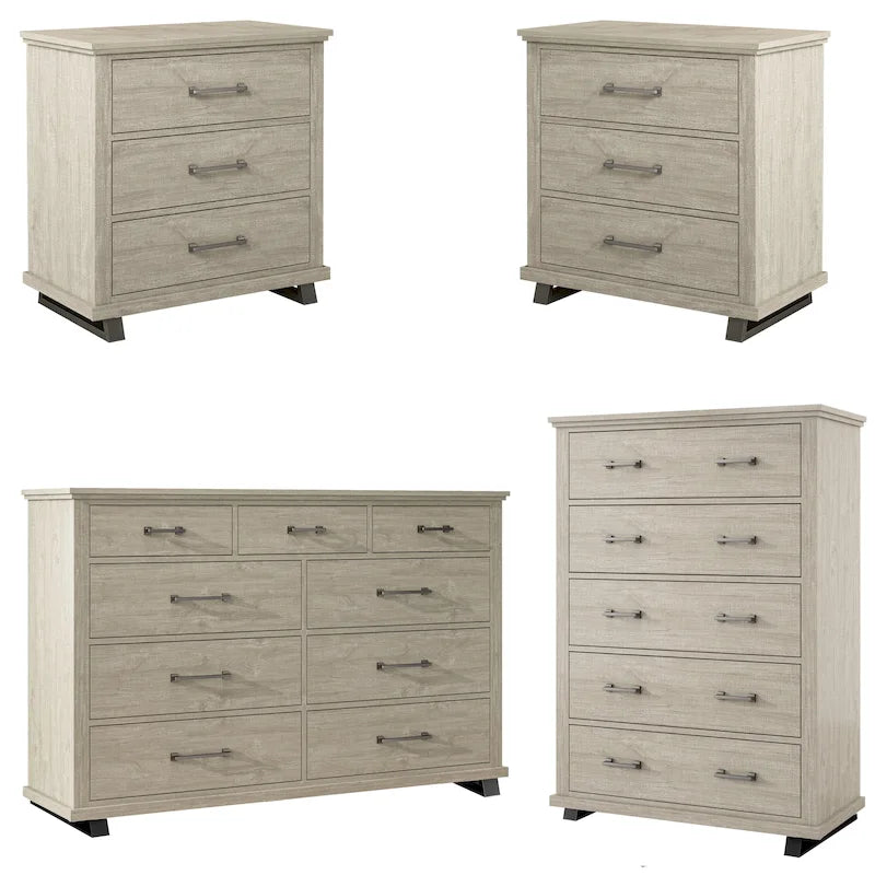 Ensemble de chambre à coucher style ferme 4 pièces - 2 tables de chevet, 1 commode et 1 coiffeuse