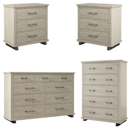 Ensemble de chambre à coucher style ferme 4 pièces - 2 tables de chevet, 1 commode et 1 coiffeuse