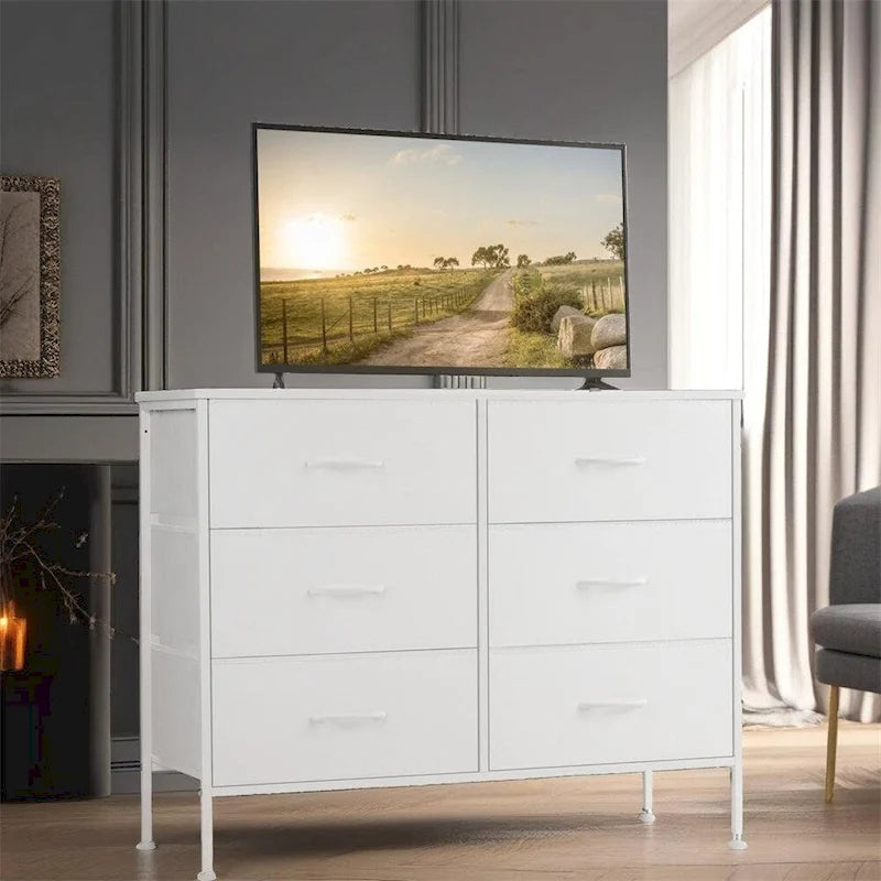 Commode à 6 tiroirs avec structure en métal et plateau en bois
