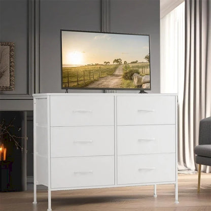 Commode à 6 tiroirs avec structure en métal et plateau en bois