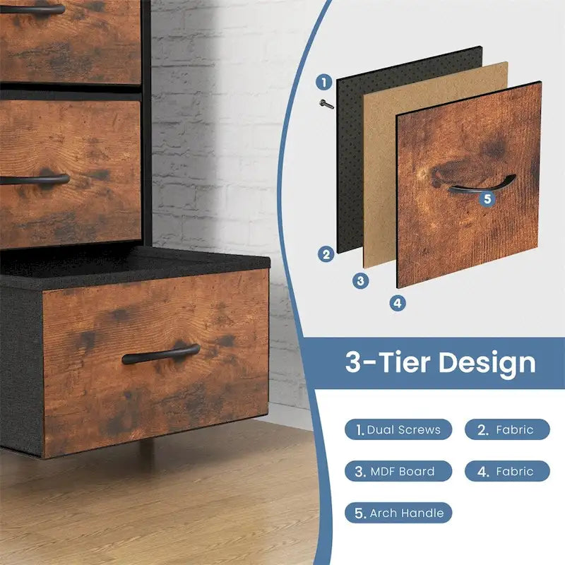 Commode à 6 tiroirs avec structure en métal et plateau en bois
