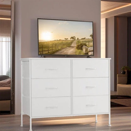 Commode à 6 tiroirs avec structure en métal et plateau en bois