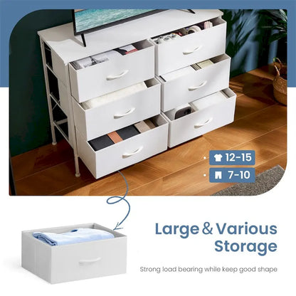 Commode à 6 tiroirs avec structure en métal et plateau en bois