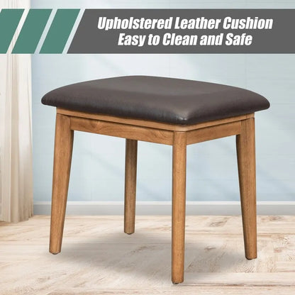 Ensemble coiffeuse moderne Grondin avec miroir rabattable, tabouret rembourré et tiroirs, ensemble de maquillage 2 en 1 pour chambre à coucher