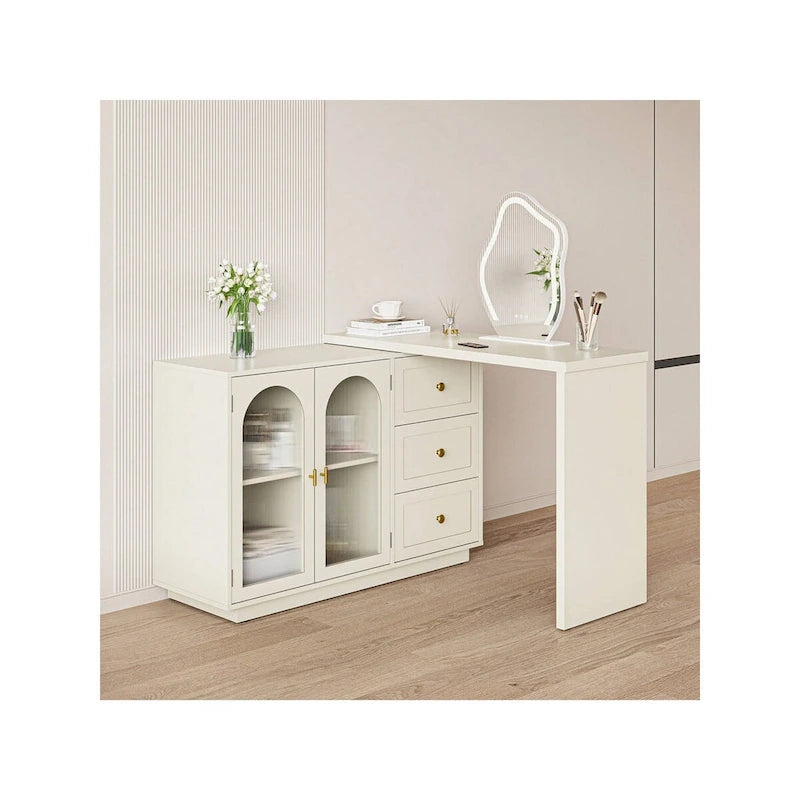 Coiffeuse d'angle extensible Sunvivi à 2 portes, sans miroir