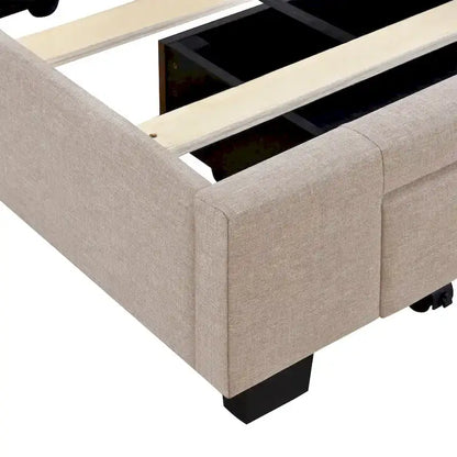 Lit plateforme CUSchoice Queen Size en lin rembourré avec 3 tiroirs et rangement