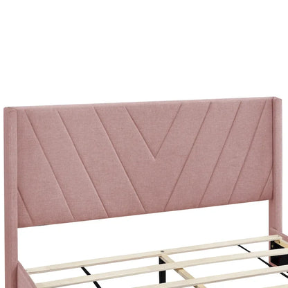 Lit plateforme CUSchoice Queen Size en lin rembourré avec 3 tiroirs et rangement