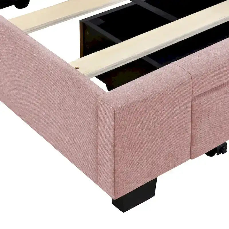 Lit plateforme CUSchoice Queen Size en lin rembourré avec 3 tiroirs et rangement