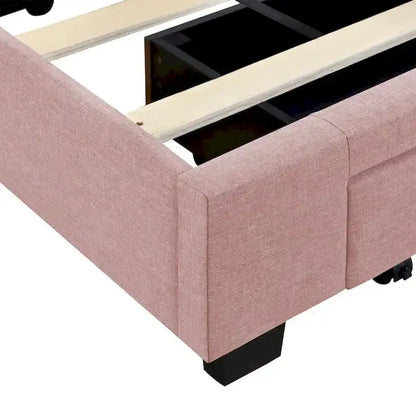 Lit plateforme CUSchoice Queen Size en lin rembourré avec 3 tiroirs et rangement