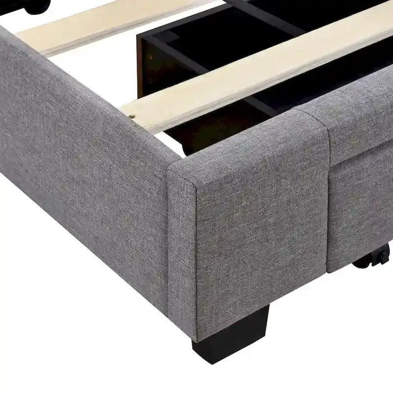 Lit plateforme CUSchoice Queen Size en lin rembourré avec 3 tiroirs et rangement