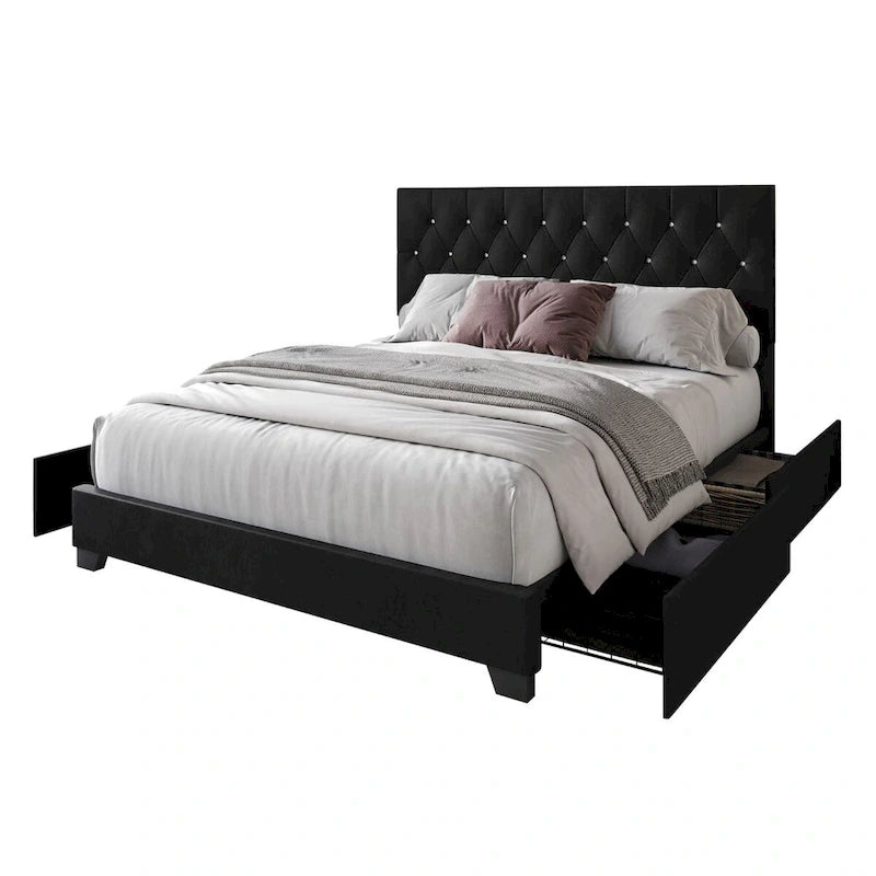 Lit plateforme de rangement capitonné Sheffield