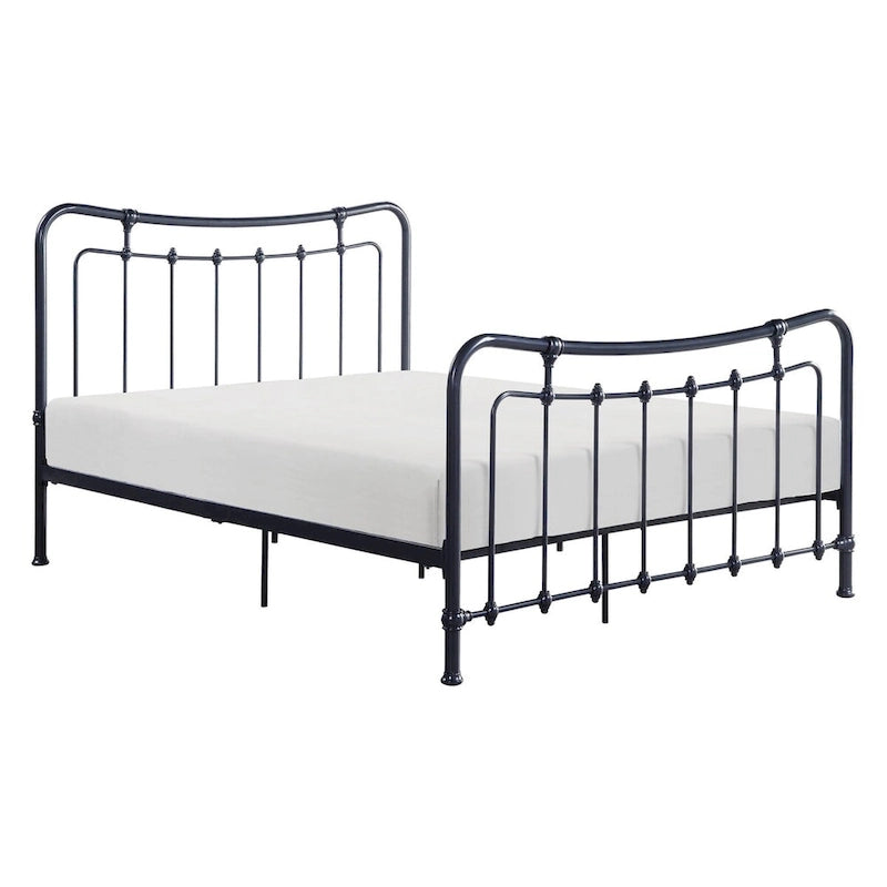 Ryan Full Size Metal Bed, Platform Foundation, Black Curved Spindle Frame