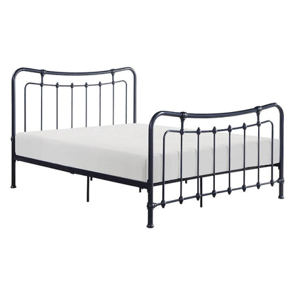 Ryan Full Size Metal Bed, Platform Foundation, Black Curved Spindle Frame