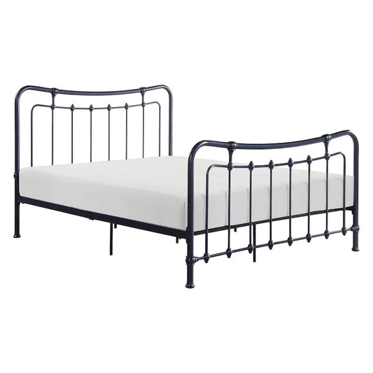 Ryan Full Size Metal Bed, Platform Foundation, Black Curved Spindle Frame