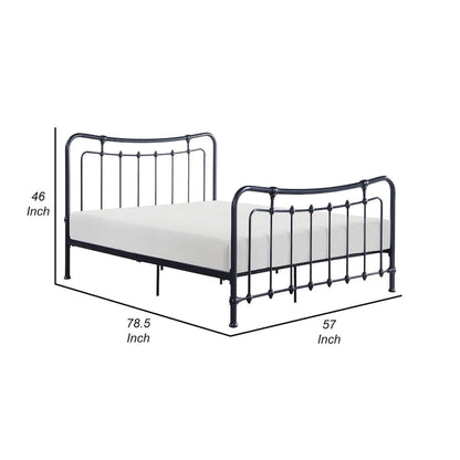 Lit Ryan en métal, format double, sommier à lattes, cadre à fuseaux incurvés noirs