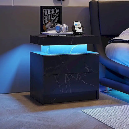 Table de chevet moderne 19,3 à 2 tiroirs avec éclairage LED réglable