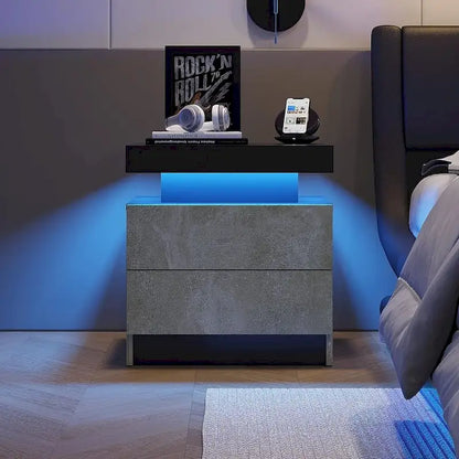 Table de chevet moderne 19,3 à 2 tiroirs avec éclairage LED réglable