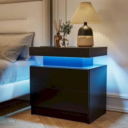 Table de chevet moderne 19,3 à 2 tiroirs avec éclairage LED réglable