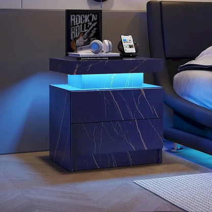 Table de chevet moderne 19,3 à 2 tiroirs avec éclairage LED réglable