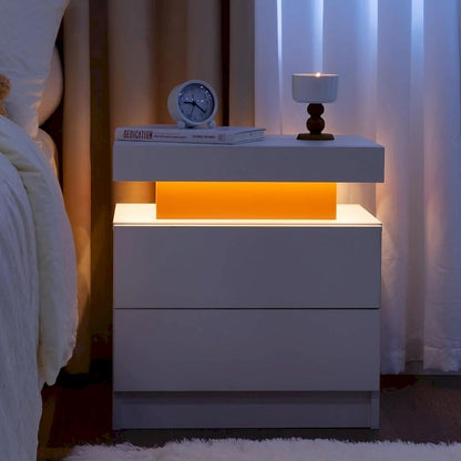 Table de chevet moderne 19,3 à 2 tiroirs avec éclairage LED réglable