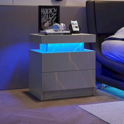 Table de chevet moderne 19,3 à 2 tiroirs avec éclairage LED réglable