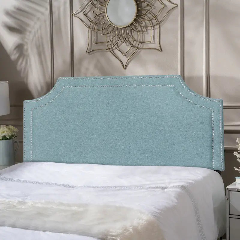 Tête de lit rembourrée en tissu Adeco avec clous décoratifs pour lit Queen