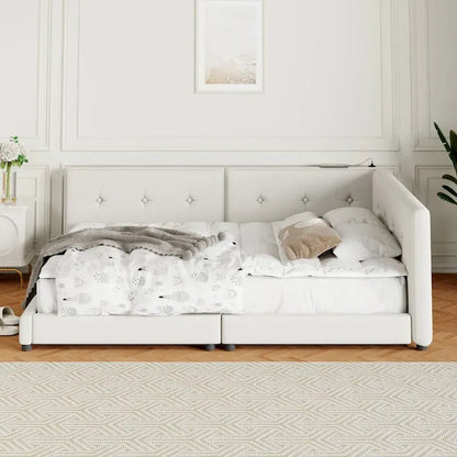 Lit plateforme rembourré Queen Size avec ports USB, sommier non requis, facile à assembler