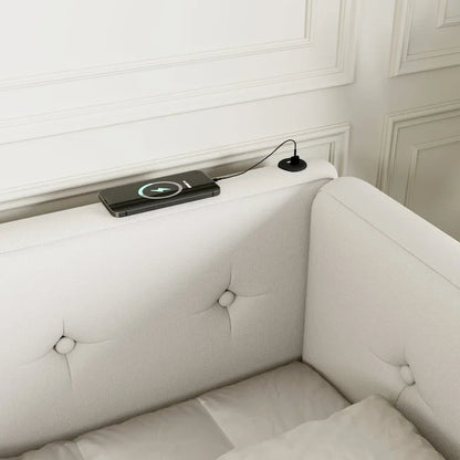 Lit plateforme rembourré Queen Size avec ports USB, sommier non requis, facile à assembler