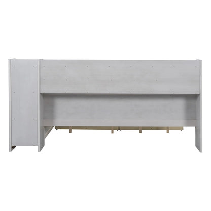 Lit de jour multifonctionnel en bois avec étagères de rangement, 2 tiroirs de rangement et bureau