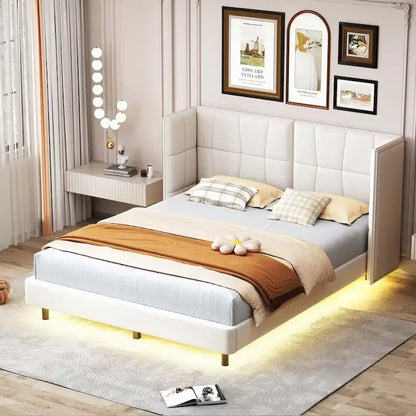 Lit plateforme rembourré avec lumières LED et tête de lit en forme de U