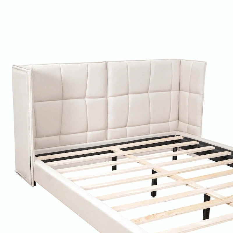 Lit plateforme rembourré avec lumières LED et tête de lit en forme de U
