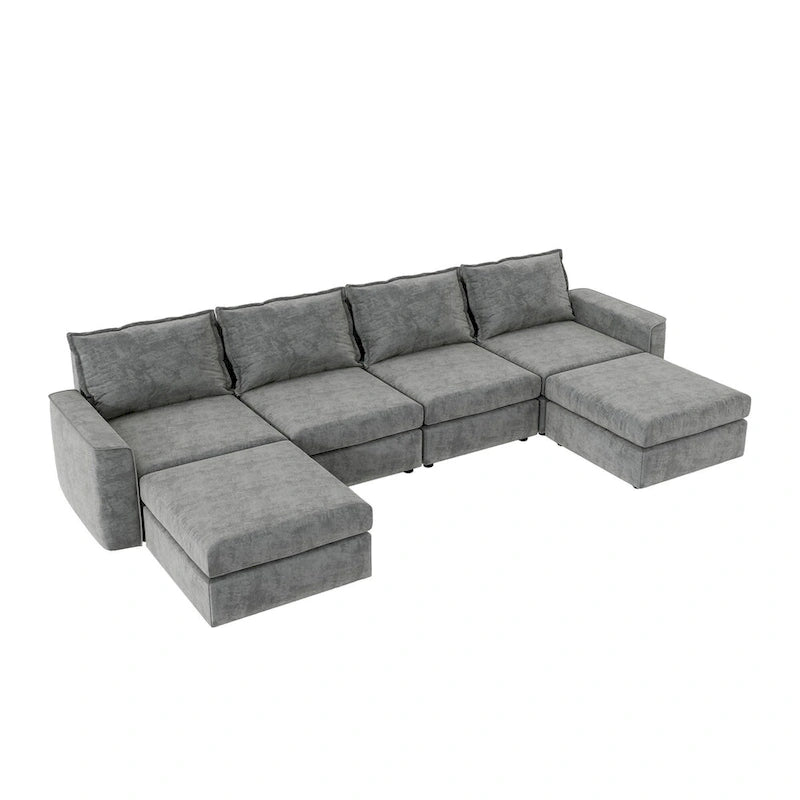 Canapé d'angle modulable Nestfair en chenille, réversible, en forme de U, convertible en lit 6 places avec pouf.
