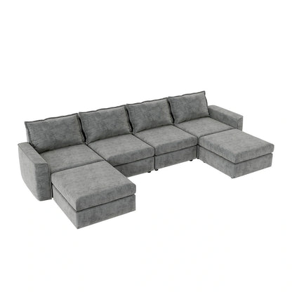 Canapé d'angle modulable Nestfair en chenille, réversible, en forme de U, convertible en lit 6 places avec pouf.