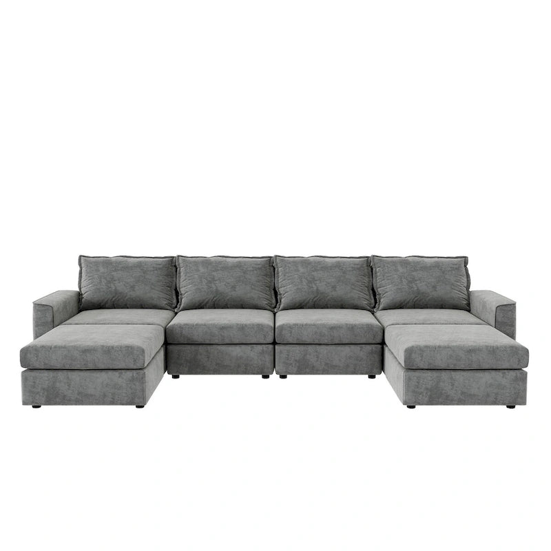 Canapé d'angle modulable Nestfair en chenille, réversible, en forme de U, convertible en lit 6 places avec pouf.