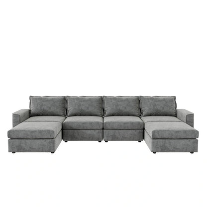 Canapé d'angle modulable Nestfair en chenille, réversible, en forme de U, convertible en lit 6 places avec pouf.